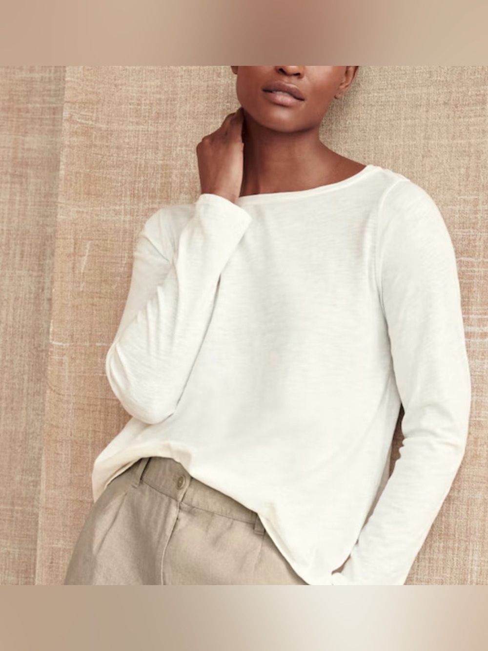 Eileen Fisher Cream Boatneck Long Sleeve Top